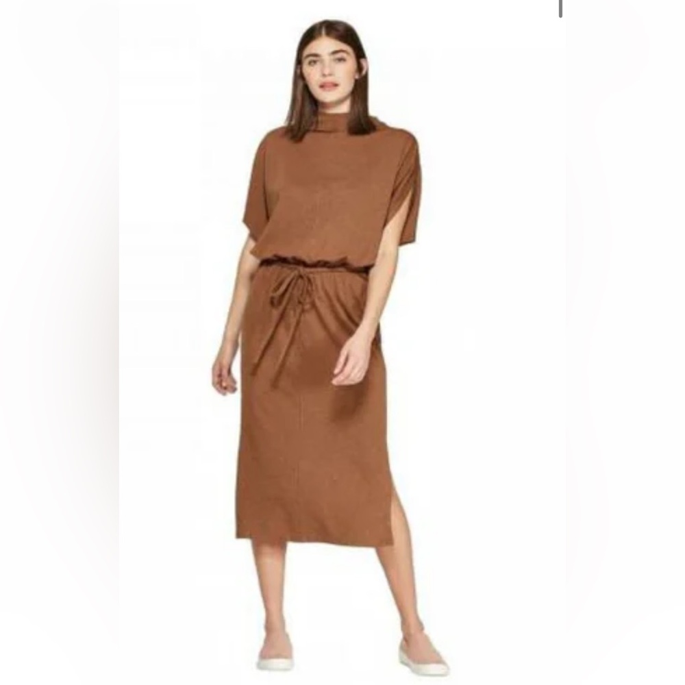 💥HP💥PROLOGUE Turtleneck Bat Wing Midi Dress – Medium – Brown/Tan